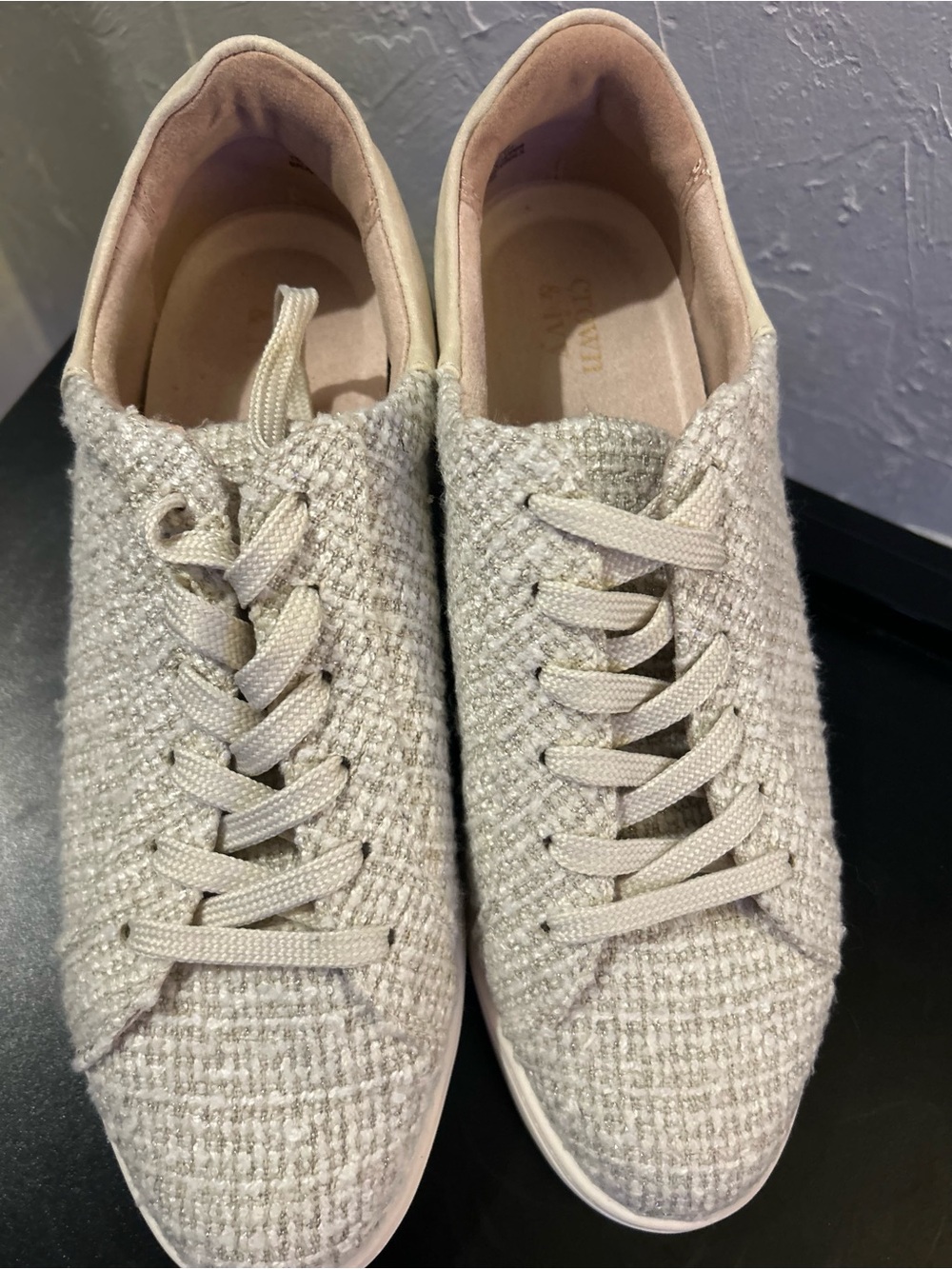 Textured Cream Women’s Lace-Up Sneakers
